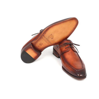 Paul Parkman Handmade Shoes Men's Handmade Shoes Leather Apron Derby Brown Oxfords (PM4002)-AmbrogioShoes