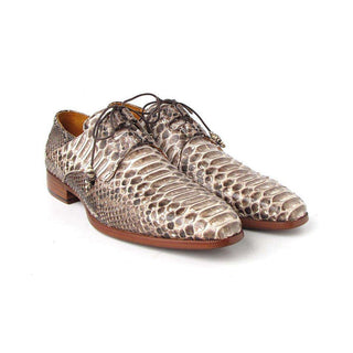 Paul Parkman Handmade Shoes Men's Handmade Shoes Snake Skin Ghillie Lacing Natural / White Oxfords (PM4030)-AmbrogioShoes