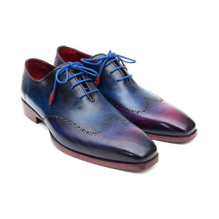 Paul Parkman Handmade Designer Shoes Men's Handmade Designer Shoes Wingtip Blue / Purple Oxfords (PM4004)-AmbrogioShoes