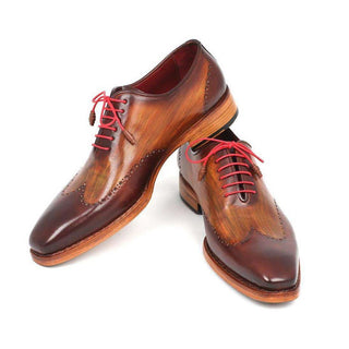 Paul Parkman Handmade Shoes Men's Handmade Shoes Wingtip Oxfords Goodyear Welted Brown Camel Oxfords (PM5249)-AmbrogioShoes