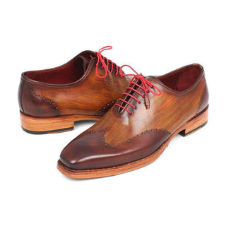 Paul Parkman Handmade Designer Shoes Men's Handmade Designer Shoes Wingtip Oxfords Goodyear Welted Brown Camel Oxfords (PM5249)-AmbrogioShoes