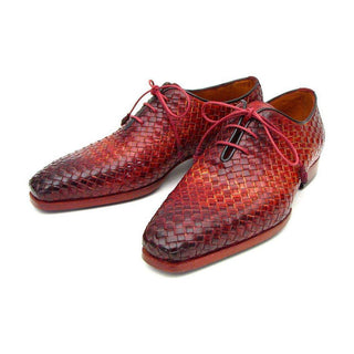 Paul Parkman Handmade Designer Shoes Men's Handmade Designer Shoes Woven Leather Bordeaux / Tobacco Oxfords (PM4003)-AmbrogioShoes