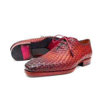 Paul Parkman Handmade Designer Shoes Men's Handmade Designer Shoes Woven Leather Bordeaux / Tobacco Oxfords (PM4003)-AmbrogioShoes