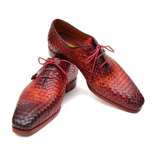 Paul Parkman Handmade Designer Shoes Men's Handmade Designer Shoes Woven Leather Bordeaux / Tobacco Oxfords (PM4003)-AmbrogioShoes