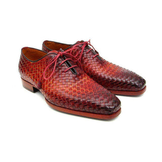 Paul Parkman Handmade Designer Shoes Men's Handmade Designer Shoes Woven Leather Bordeaux / Tobacco Oxfords (PM4003)-AmbrogioShoes