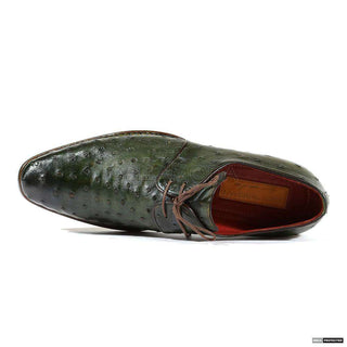 Paul Parkman Handmade Shoes Mens Handmade Goodyear Welted Ostrich Green Derbys (PM1101)-AmbrogioShoes