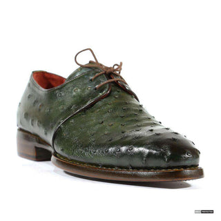 Paul Parkman Handmade Shoes Mens Handmade Goodyear Welted Ostrich Green Derbys (PM1101)-AmbrogioShoes