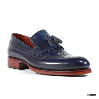 Paul Parkman Handmade Shoes Mens Handmade Kiltie Tassel Dark Blue Loafers (PM1115)-AmbrogioShoes