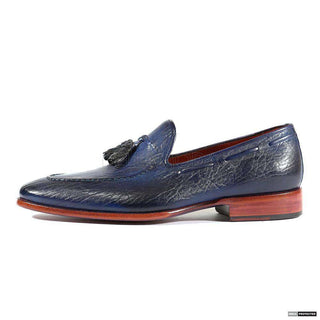 Paul Parkman Handmade Shoes Mens Handmade Seal Leather Tassel Navy & Blue Loafers (PM1110)-AmbrogioShoes