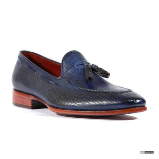 Paul Parkman Handmade Shoes Mens Handmade Seal Leather Tassel Navy & Blue Loafers (PM1110)-AmbrogioShoes