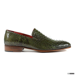 Paul Parkman Handmade Shoes Mens Handmade Snake Skin Green Loafers (PM1113)-AmbrogioShoes