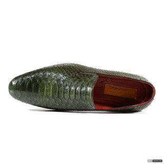 Paul Parkman Handmade Shoes Mens Handmade Snake Skin Green Loafers (PM1113)-AmbrogioShoes