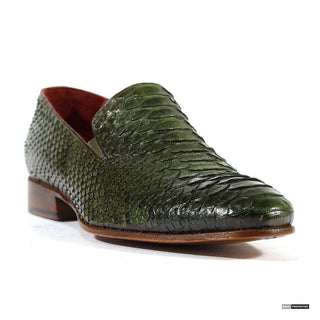 Paul Parkman Handmade Shoes Mens Handmade Snake Skin Green Loafers (PM1113)-AmbrogioShoes