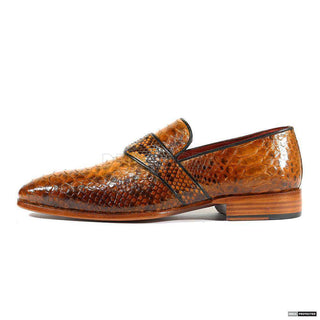 Paul Parkman Handmade Shoes Mens Handmade Tobacco Snake Skin Loafers (PM1107)-AmbrogioShoes