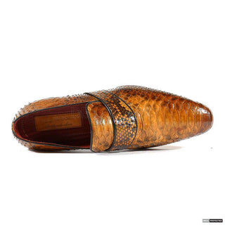 Paul Parkman Handmade Shoes Mens Handmade Tobacco Snake Skin Loafers (PM1107)-AmbrogioShoes