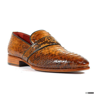 Paul Parkman Handmade Shoes Mens Handmade Tobacco Snake Skin Loafers (PM1107)-AmbrogioShoes