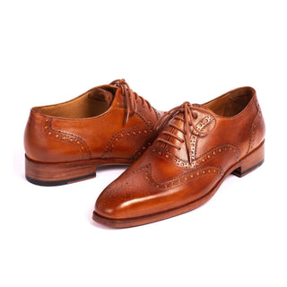 Paul Parkman Handmade Shoes Men's Mid Brown Calf-skin Leather Wingtip Oxfords 5447-BRW (PM5921)-AmbrogioShoes