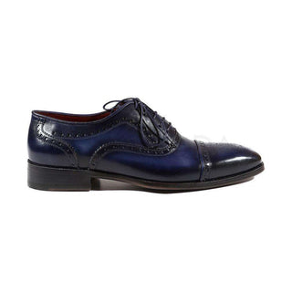 Paul Parkman Handmade Designer Shoes Men's Navy Cap Toe Oxfords (PM2006)-AmbrogioShoes