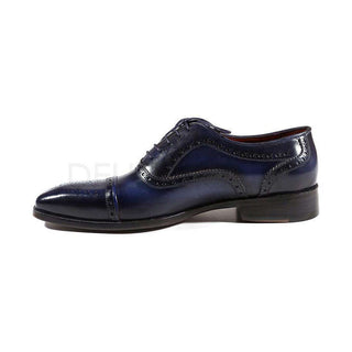 Paul Parkman Handmade Designer Shoes Men's Navy Cap Toe Oxfords (PM2006)-AmbrogioShoes