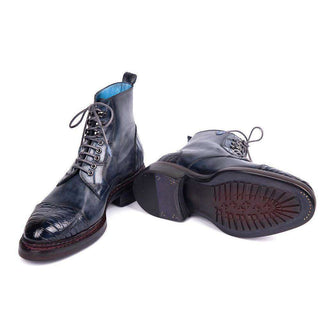 Paul Parkman Handmade Shoes Mens Navy Crocodile & Calfskin Captoe Boots (PM5800)-AmbrogioShoes