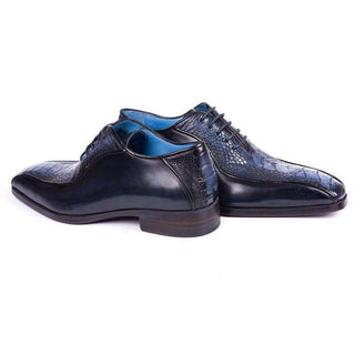 Paul Parkman Handmade Shoes Mens Navy Ostrich Leg & Calfskin Bicycle Toe Oxfords (PM5810)-AmbrogioShoes
