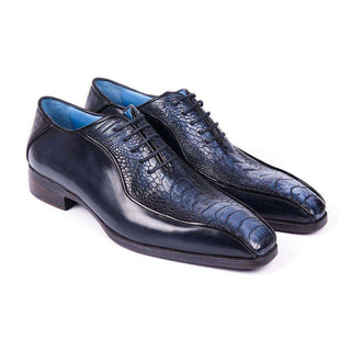 Paul Parkman Handmade Shoes Mens Navy Ostrich Leg & Calfskin Bicycle Toe Oxfords (PM5810)-AmbrogioShoes