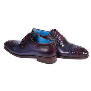 Paul Parkman Handmade Shoes Mens Navy & Purple Woven Calfskin Captoe Oxfords(PM5812)-AmbrogioShoes