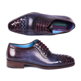 Paul Parkman Handmade Shoes Mens Navy & Purple Woven Calfskin Captoe Oxfords(PM5812)-AmbrogioShoes