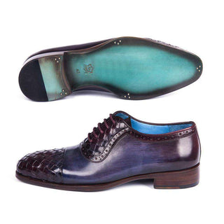 Paul Parkman Handmade Shoes Mens Navy & Purple Woven Calfskin Captoe Oxfords(PM5812)-AmbrogioShoes