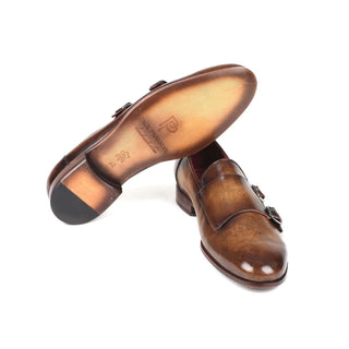 Paul Parkman Handmade Shoes Men's Olive Calf-skin Leather Double Monkstrap Loafers HR67LV (PM5914)-AmbrogioShoes
