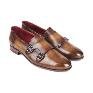 Paul Parkman Handmade Shoes Men's Olive Calf-skin Leather Double Monkstrap Loafers HR67LV (PM5914)-AmbrogioShoes