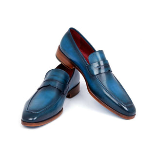 Paul Parkman Handmade Shoes Men's Penny Loafers Blue & Turquoise Calf-skin Leather Loafers (PM5653)-AmbrogioShoes