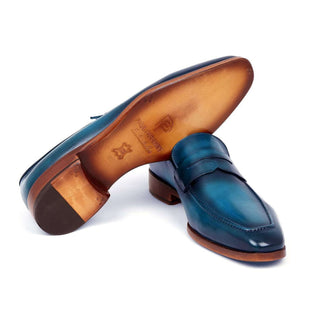 Paul Parkman Handmade Shoes Men's Penny Loafers Blue & Turquoise Calf-skin Leather Loafers (PM5653)-AmbrogioShoes