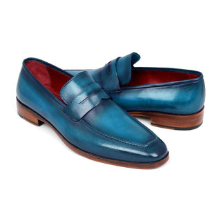 Paul Parkman Handmade Shoes Men's Penny Loafers Blue & Turquoise Calf-skin Leather Loafers (PM5653)-AmbrogioShoes