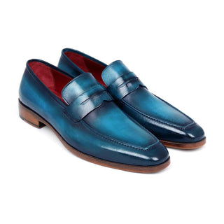 Paul Parkman Handmade Shoes Men's Penny Loafers Blue & Turquoise Calf-skin Leather Loafers (PM5653)-AmbrogioShoes