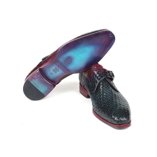 Paul Parkman Handmade Shoes Men's Purple & Green Woven Calf-skin Leather Monkstraps Loafers 011WN28 (PM5908)-AmbrogioShoes