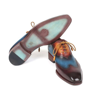 Paul Parkman Handmade Shoes Men's Three Tone Bordeaux, Blue & Camel Wingtip Calfskin Oxfords AL3249TU (PM5721)-AmbrogioShoes