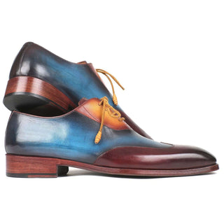 Paul Parkman Handmade Shoes Men's Three Tone Bordeaux, Blue & Camel Wingtip Calfskin Oxfords AL3249TU (PM5721)-AmbrogioShoes