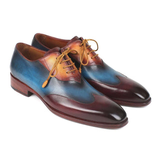 Paul Parkman Handmade Shoes Men's Three Tone Bordeaux, Blue & Camel Wingtip Calfskin Oxfords AL3249TU (PM5721)-AmbrogioShoes