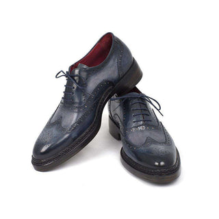 Paul Parkman Handmade Shoes Men's Triple Leather Sole Wingtip Oxfords Brogues Blue (PM5302)-AmbrogioShoes