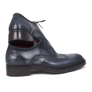 Paul Parkman Handmade Shoes Men's Triple Leather Sole Wingtip Oxfords Brogues Blue (PM5302)-AmbrogioShoes