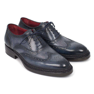 Paul Parkman Handmade Shoes Men's Triple Leather Sole Wingtip Oxfords Brogues Blue (PM5302)-AmbrogioShoes