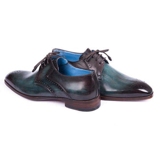 Paul Parkman Handmade Shoes Mens Turquoise & Brown Calfskin Medalian Toe Oxfords (PM5802)-AmbrogioShoes