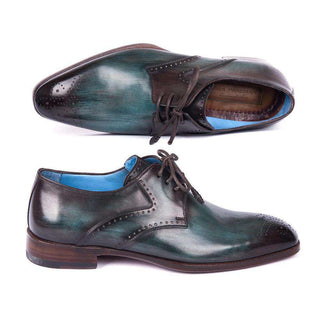 Paul Parkman Handmade Shoes Mens Turquoise & Brown Calfskin Medalian Toe Oxfords (PM5802)-AmbrogioShoes