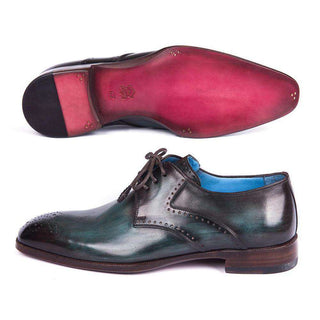 Paul Parkman Handmade Shoes Mens Turquoise & Brown Calfskin Medalian Toe Oxfords (PM5802)-AmbrogioShoes