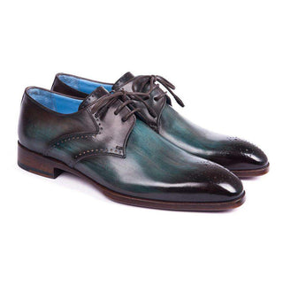 Paul Parkman Handmade Shoes Mens Turquoise & Brown Calfskin Medalian Toe Oxfords (PM5802)-AmbrogioShoes