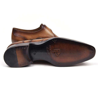 Paul Parkman Handmade Shoes Men's Wingtip Single Monkstraps Brown & Camel Loafers (PM5512)-AmbrogioShoes