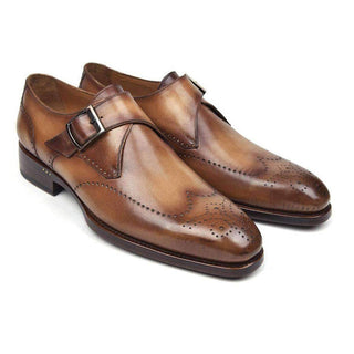 Paul Parkman Handmade Shoes Men's Wingtip Single Monkstraps Brown & Camel Loafers (PM5512)-AmbrogioShoes