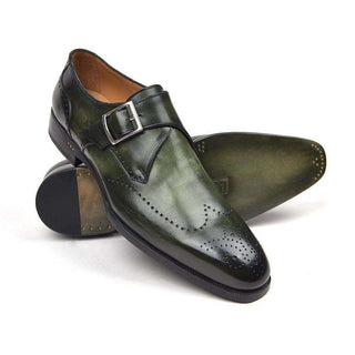 Paul Parkman Handmade Shoes Men's Wingtip Single Monkstraps Green Loafers (PM5513)-AmbrogioShoes