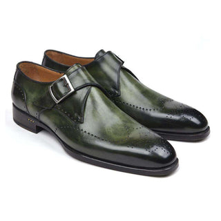 Paul Parkman Handmade Shoes Men's Wingtip Single Monkstraps Green Loafers (PM5513)-AmbrogioShoes